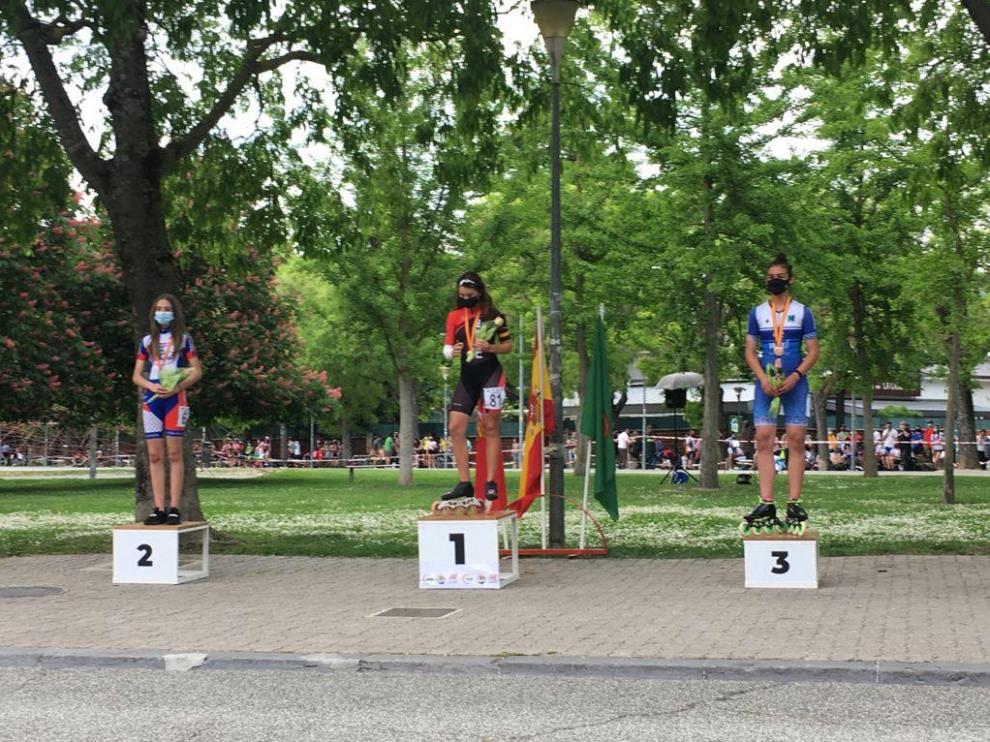 María Botero, del Club de Patinaje Marianistas de Zaragoza, ha obtenido el tercer puesto en la prueba de 100 metros sprint.
