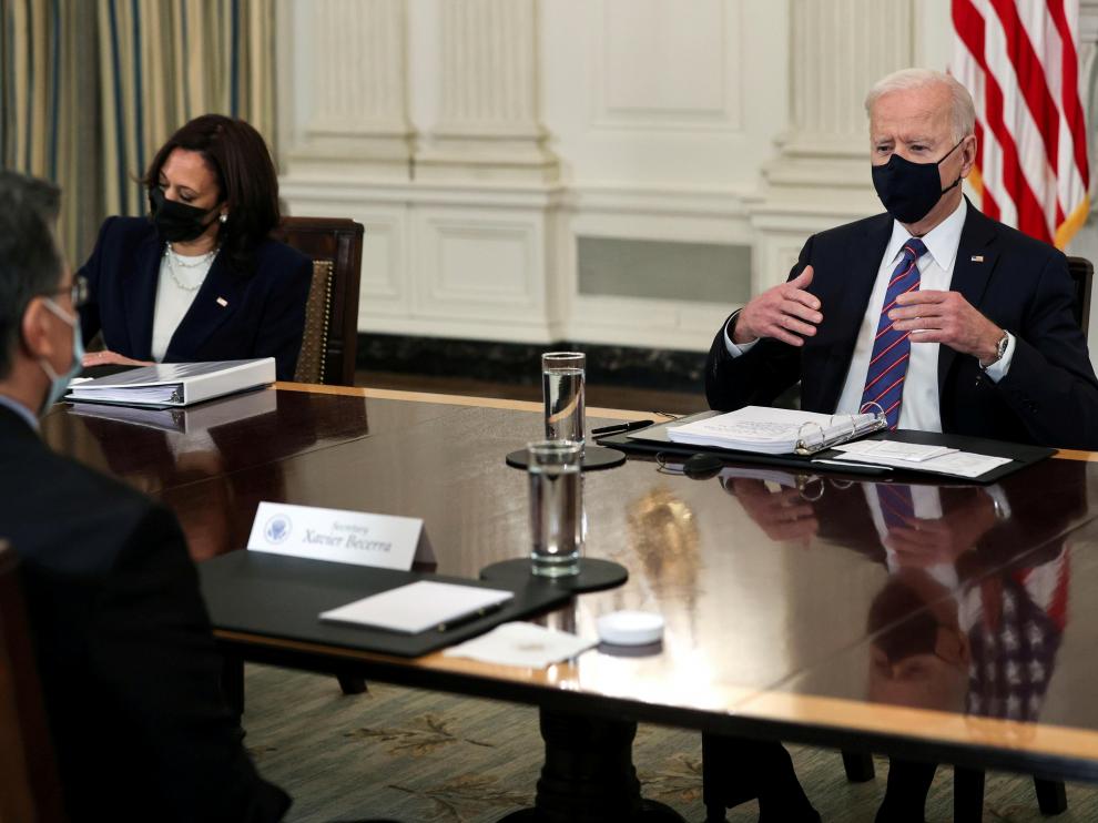 FILE PHOTO: U.S. President Joe Biden meets with immigration advisers at the White House in Washington