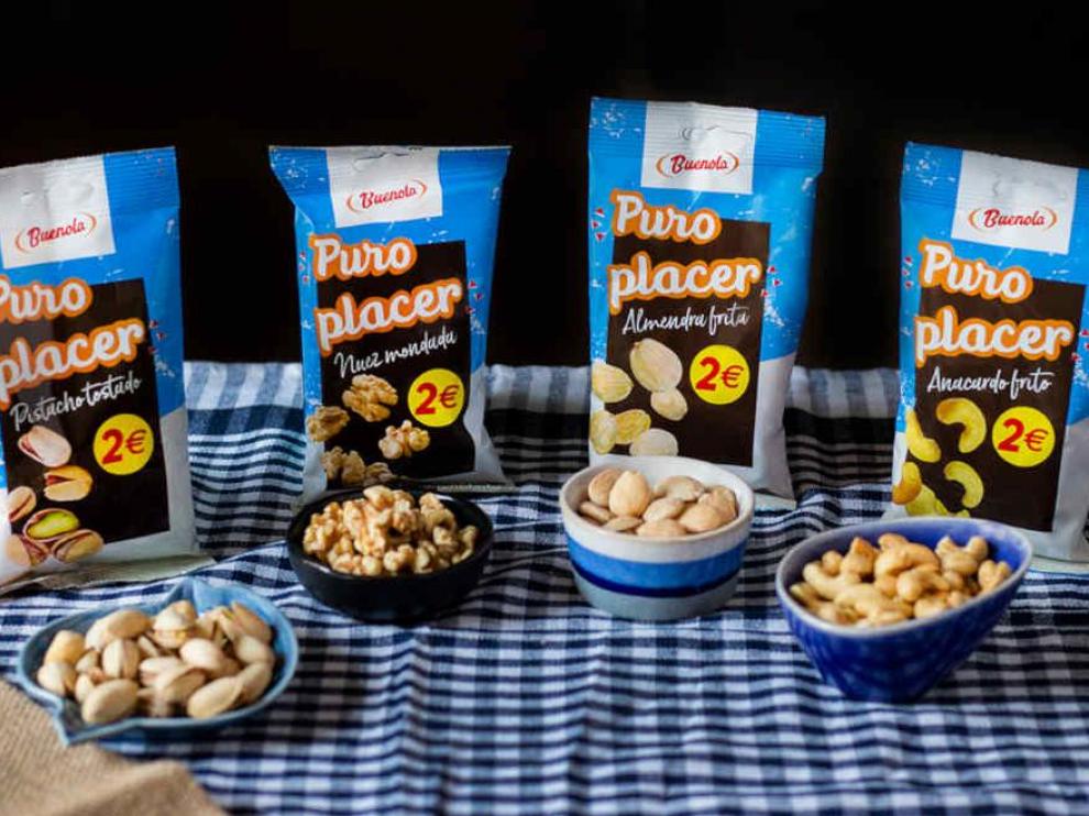 La gama Buenola Puro Placer ofrece pistachos, nueces, almendras y anacardos, entre otros frutos secos.