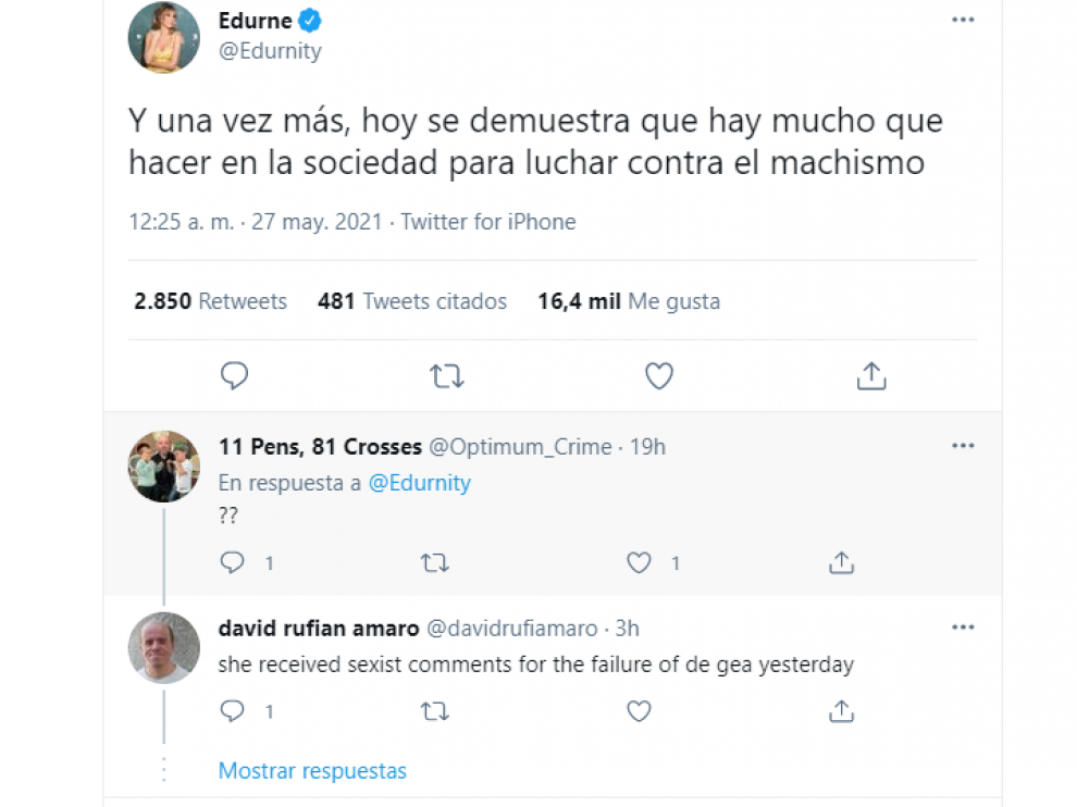 Una captura del tuit publicado por Edurne.
