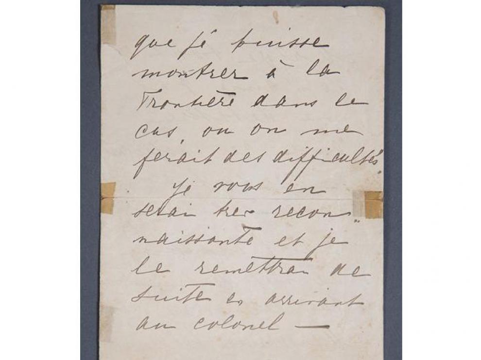 Fragmento de la carta manuscrita de Mata Hari que se subasta este mes.