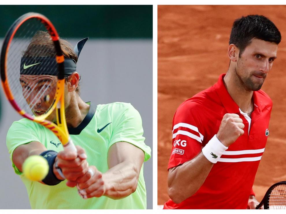 Combo de imágenes de Rafa Nadal y Novak Djokovic