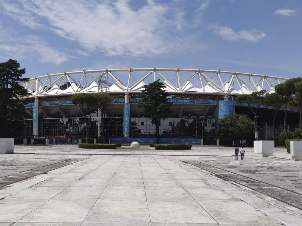 Vista del estadio Olímpico de Roma, preparado para albergar el Italia-Turquía de la Eurocopa.