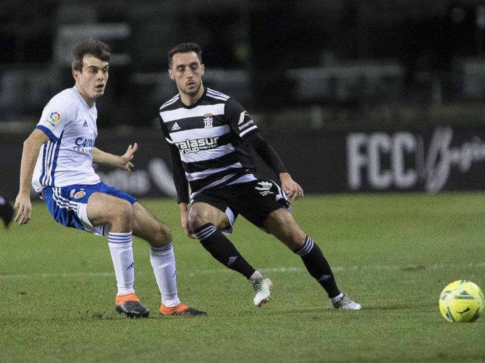 Aguza, con Francho, en el Cartagena-Real Zaragoza disputado el pasado mes de enero en Cartagonova (1-1).