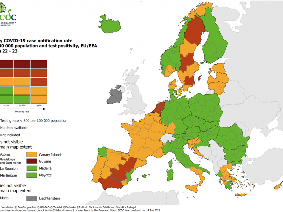 El semáforo europeo, por territorios