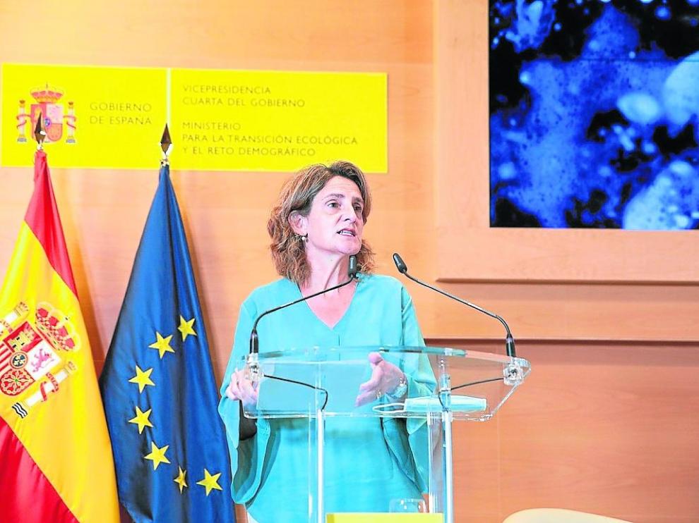 La vicepresidenta y ministra de Transición Ecológica, Teresa Ribera, este lunes, durante la presentación.