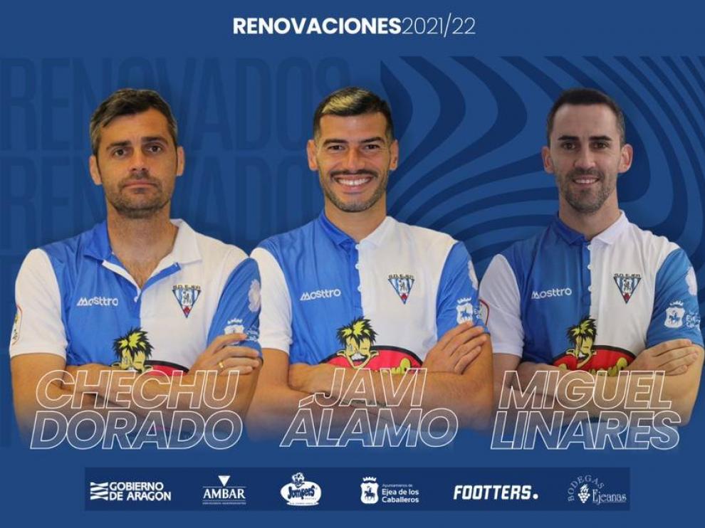 Javi Álamo, Miguel Linares y Chechu Dorado seguirán en la SD Ejea.
