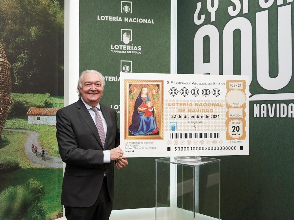 El presidente de Loterías y Apuestas del Estado, Jesús Huerta Almendro durante la presentación este jueves de la campaña del Sorteo Extraordinario de Navidad 2021