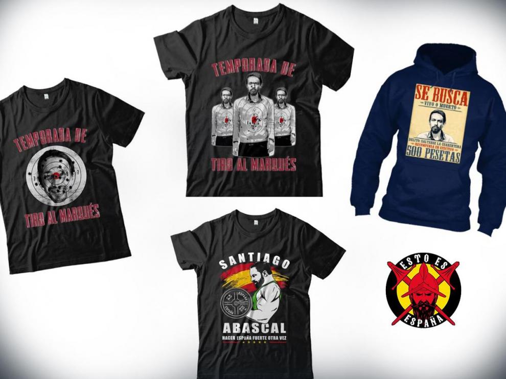 Algunas de las camisetas investigadas, también con la imagen de Santiago Abascal.