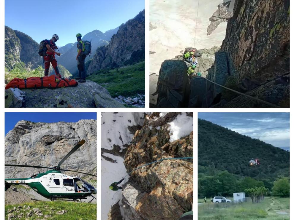 Combo de imágenes de varios rescates en el Pirineo