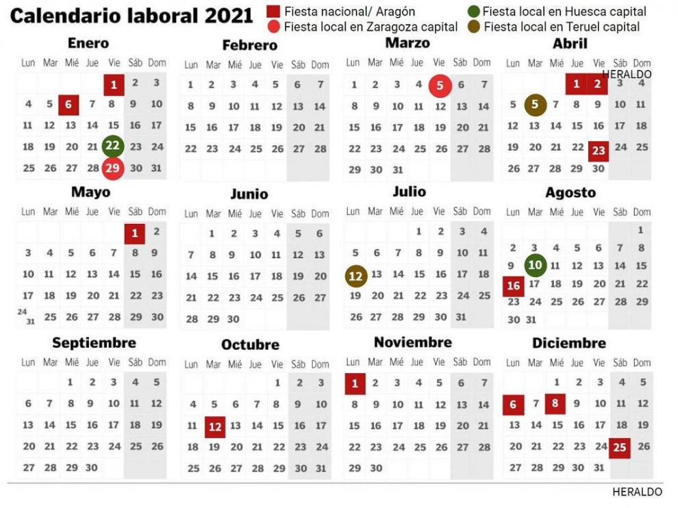 Calendario laboral 2021 en Aragón