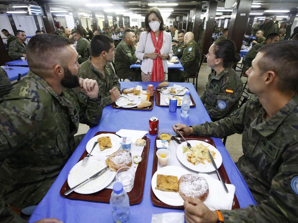 Margarita Robles, durante su visita a las tropas españolas en la base "Miguel de Cervantes" en Marjayoun (Líbano).