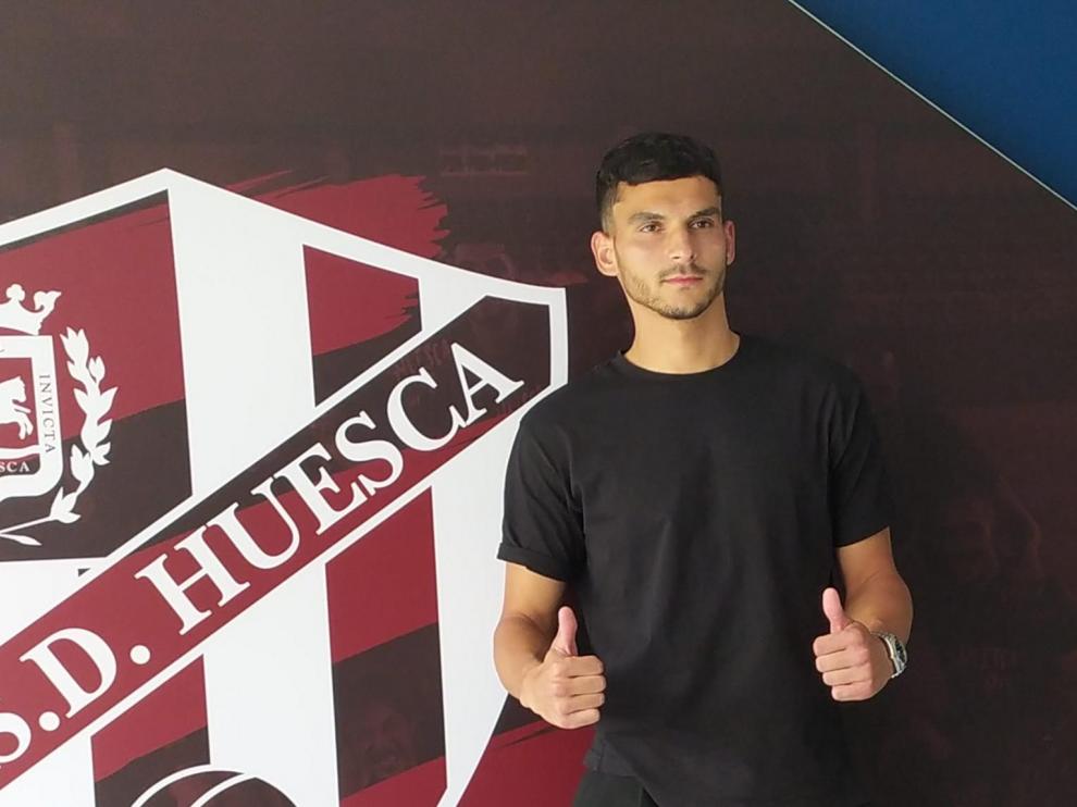 Florian Miguel, en el túnel de vestuarios de El Alcoraz.