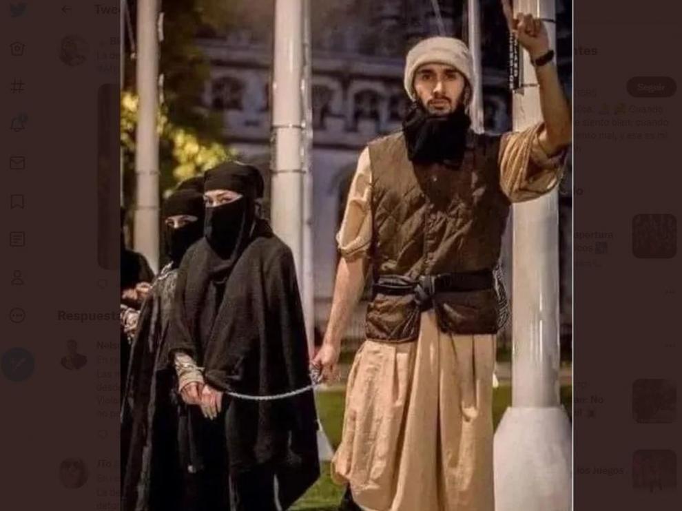 La imagen que circula por redes y corresponde a una representación durante una protesta en Londres.