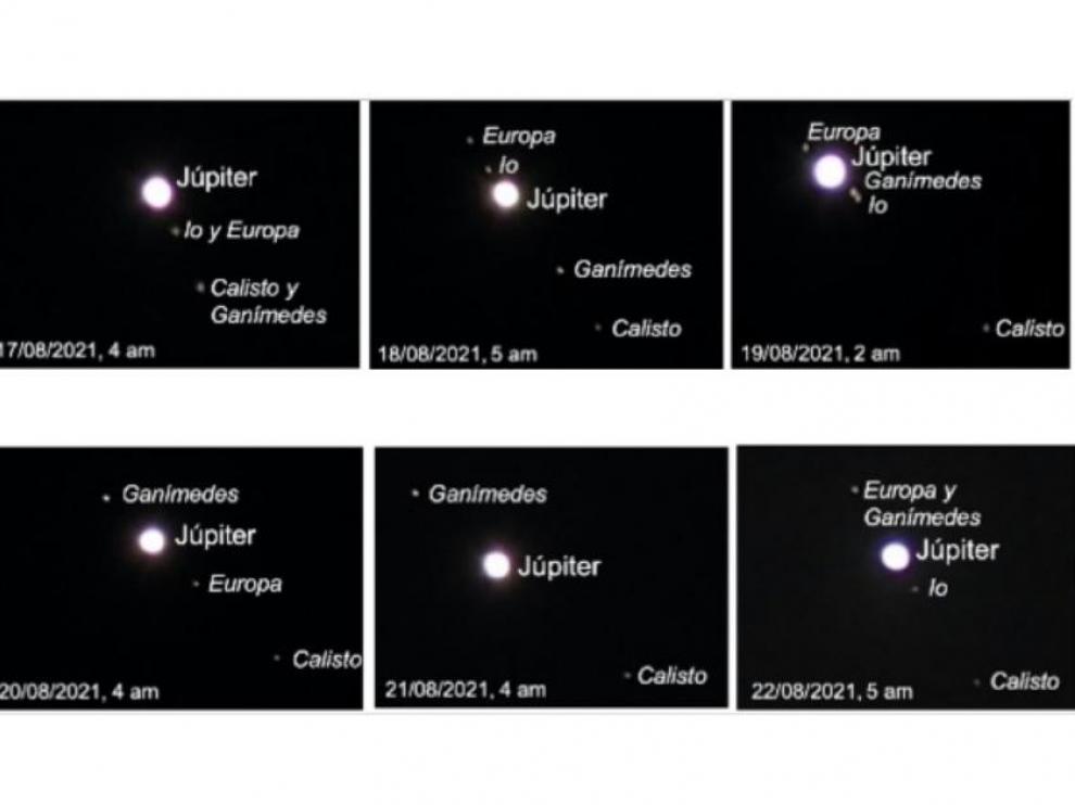 Fotografías de Júpiter y sus lunas obtenidas desde el mismo punto en Vera (Almería)