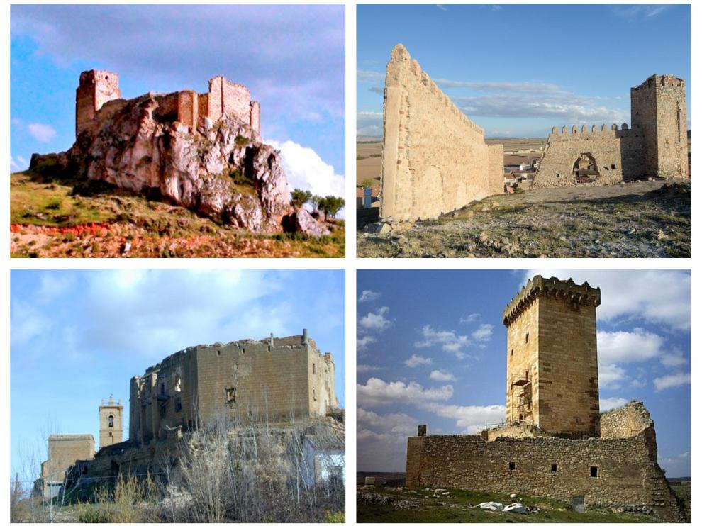Arriba, castillo de Berdejo y de Alba del Campo; debajo, castillo de Visiedo y el de Godojos
