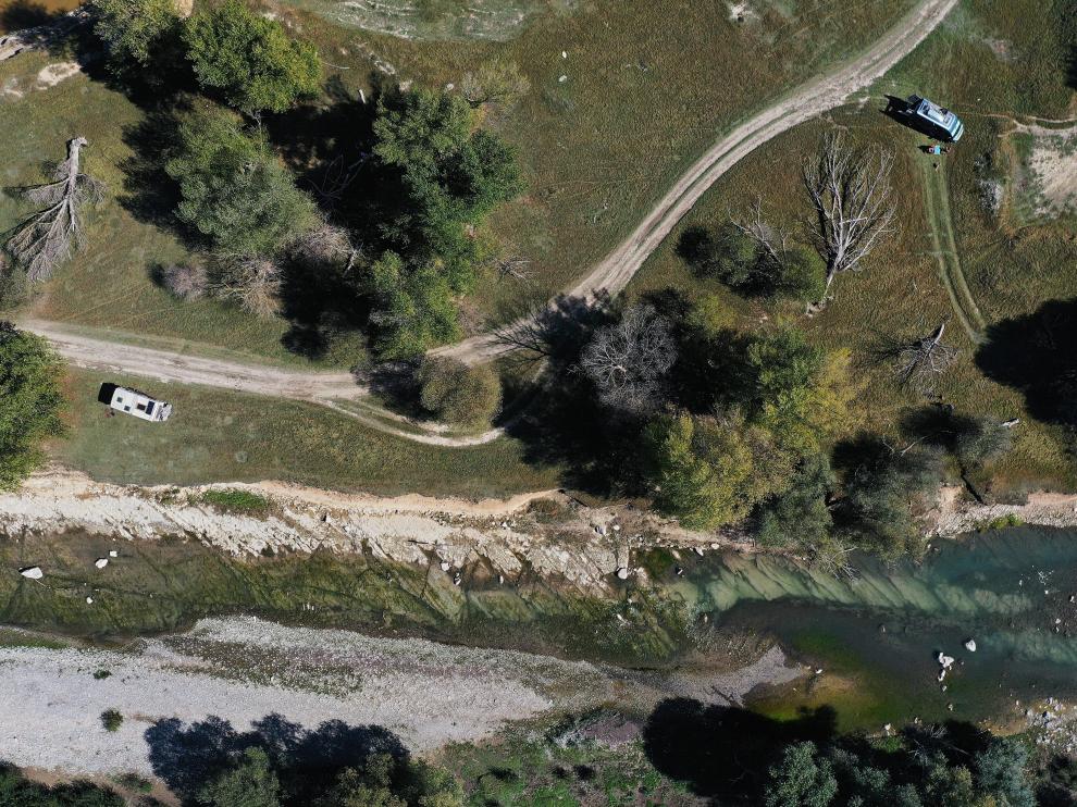 Imagen aérea de la cola del embalse de Yesa, que está al 19,9% de su capacidad