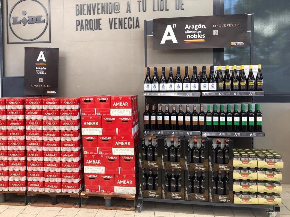 Los productos aragoneses en un Lidl de Puerto Venecia.
