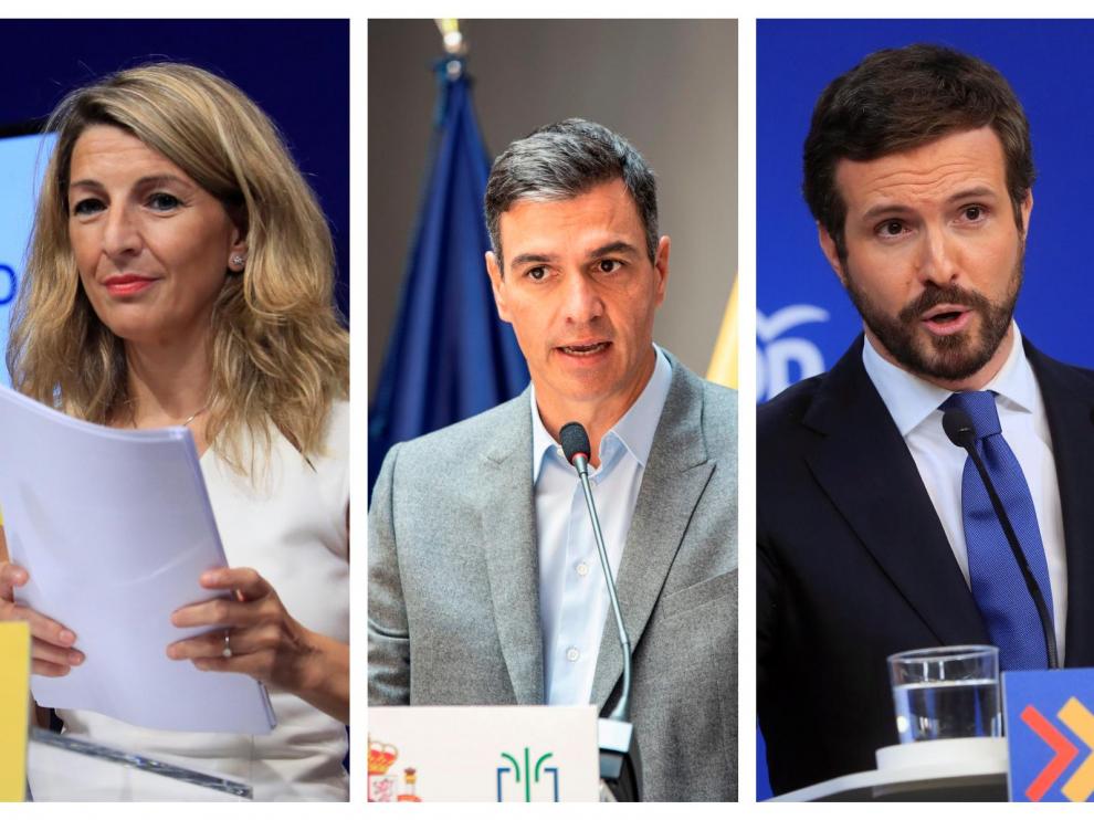 Yolanda Díaz, Pedro Sánchez y Pablo Casado.