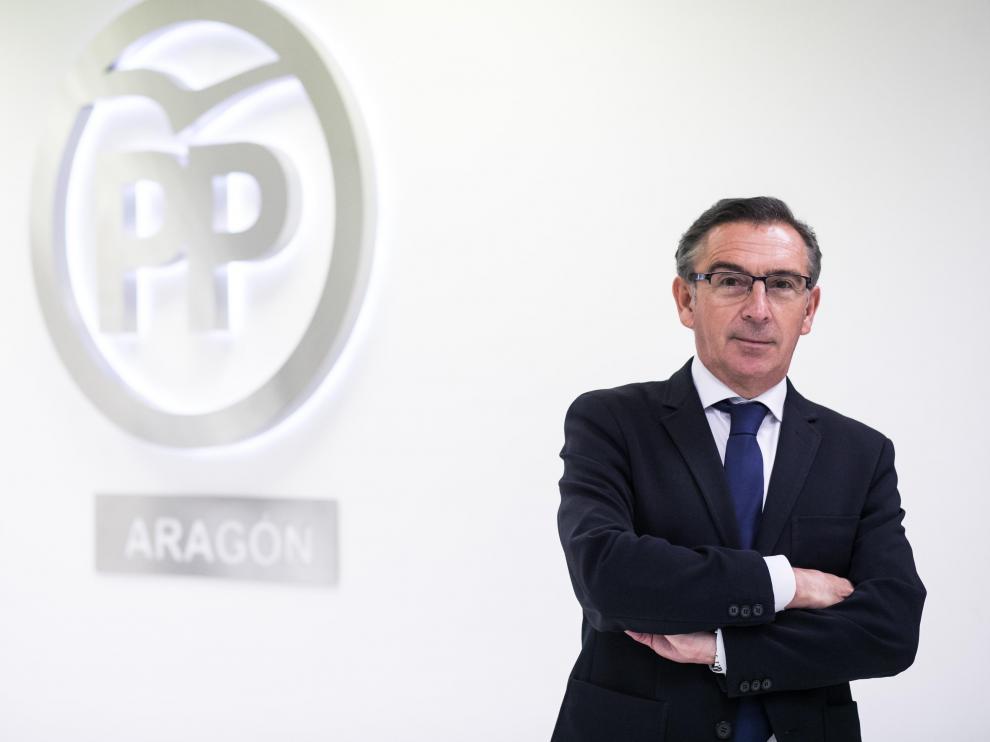 Luis María Beamonte, en la sede del PP-Aragón.