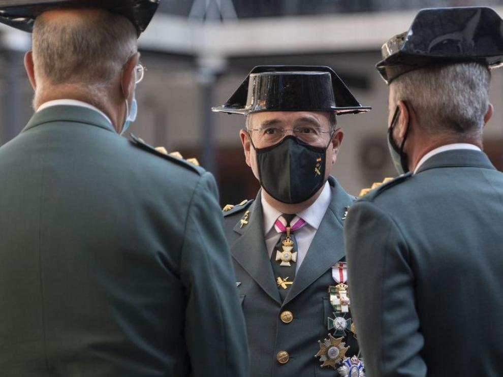 El coronel Diego Pérez de los Cobos (c) durante los actos de celebración de la Patrona de la Guardia Civil, la Virgen del Pilar, a 11 de octubre de 2021, en Madrid