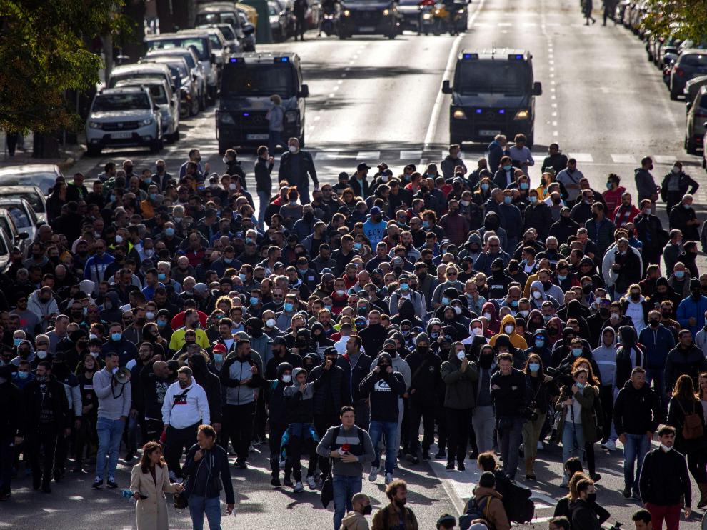 Los trabajadores del sector del metal durante la manifestación llevada a cabo este jueves.