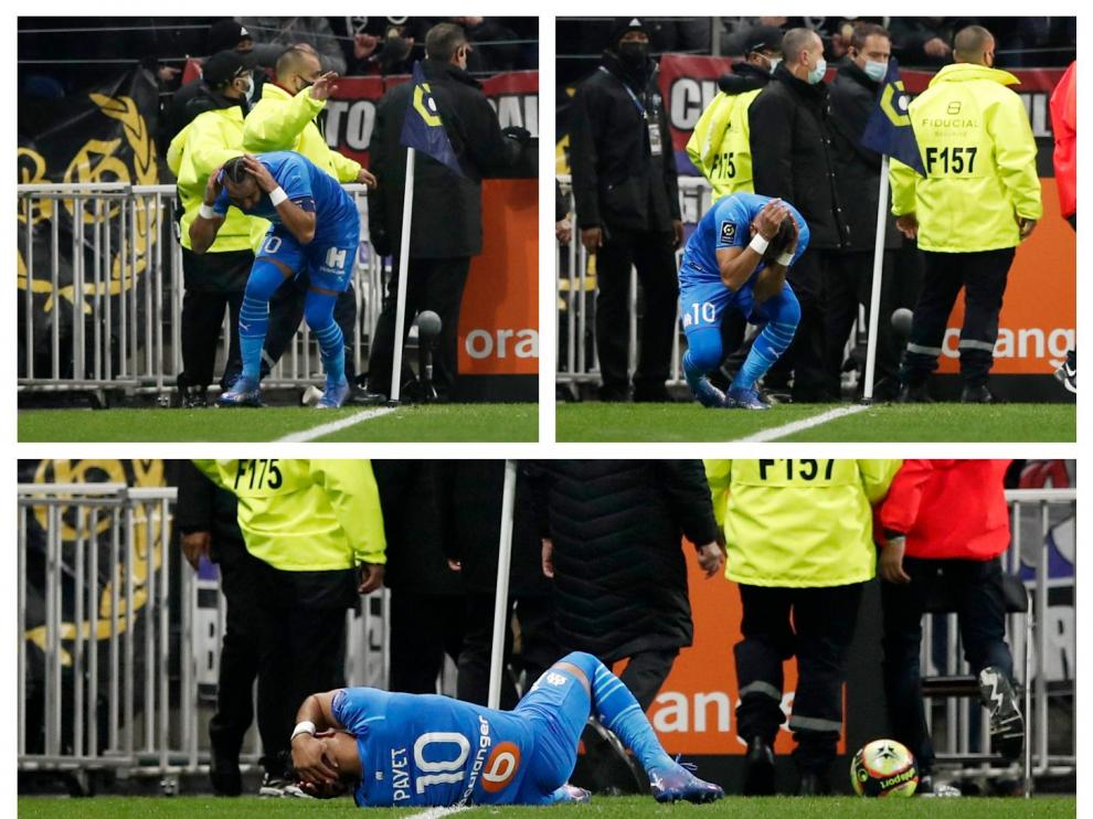 Momento en el que Dimitry Payet recibe el botellazo