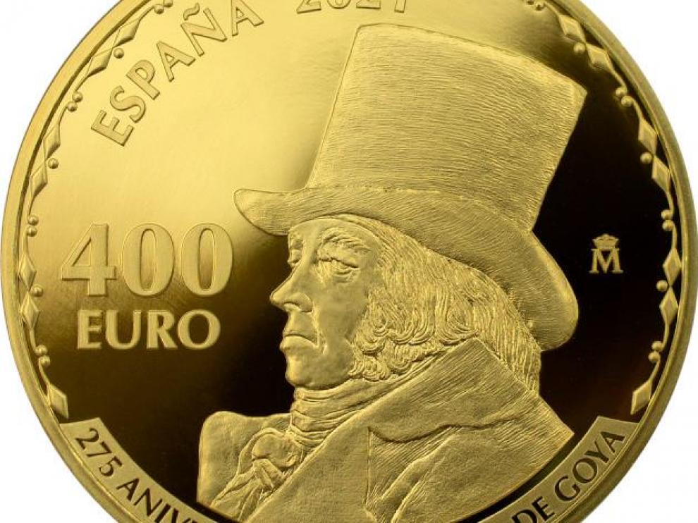 Reverso de la moneda de oro acuñada en homenaje a Francisco de Goya.