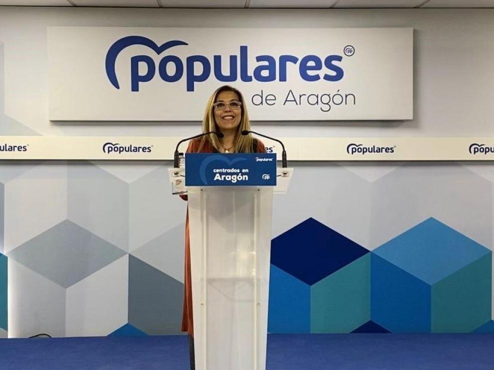 La secretaria general del PP en Aragón, Ana Alós, durante la rueda de prensa.