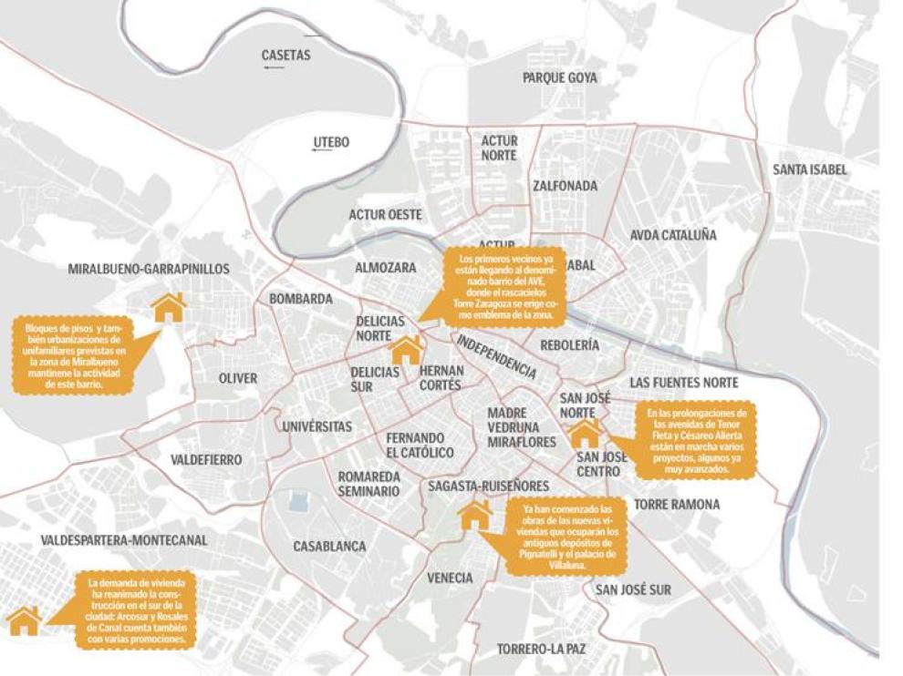 El mapa de la obra nueva en Zaragoza.