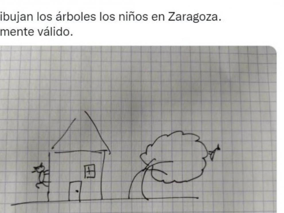 "Así dibujan los árboles los niños en Zaragoza", dice @jmrepetti junto a esta imagen publicada en su perfil de Twitter.