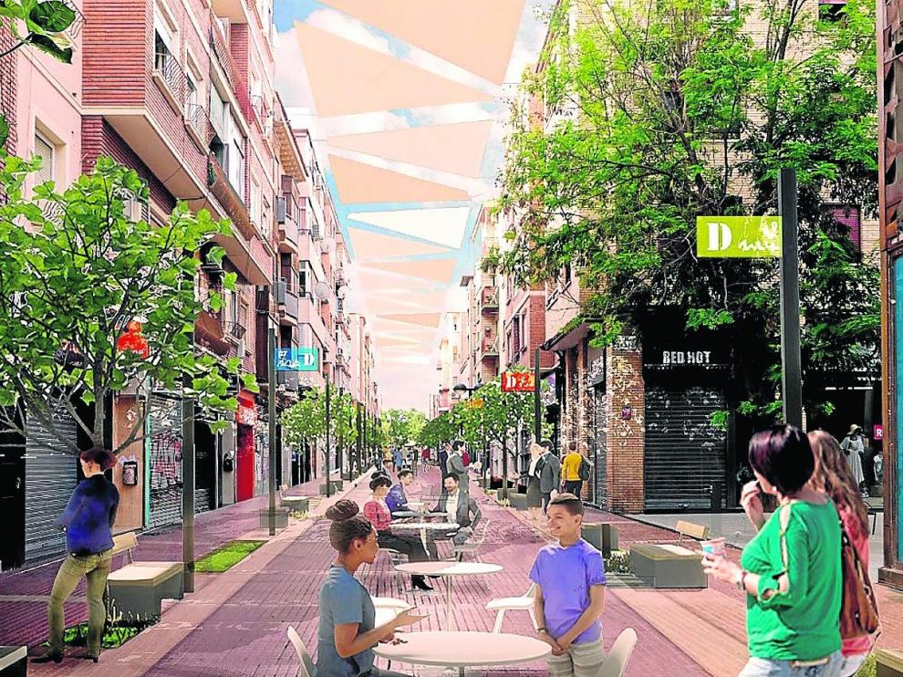 Propuesta inicial de cubrimiento de la calle, que terminará de definir el proyecto ganador.