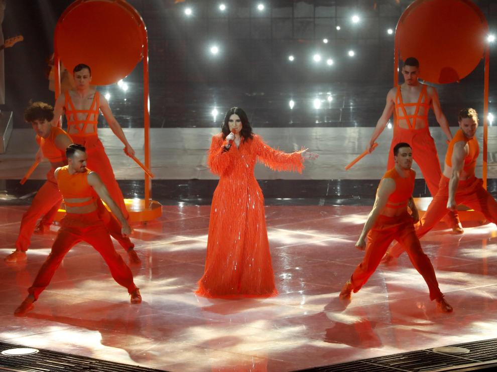 Laura Pausini, en la actuación inicial de Eurivisión.