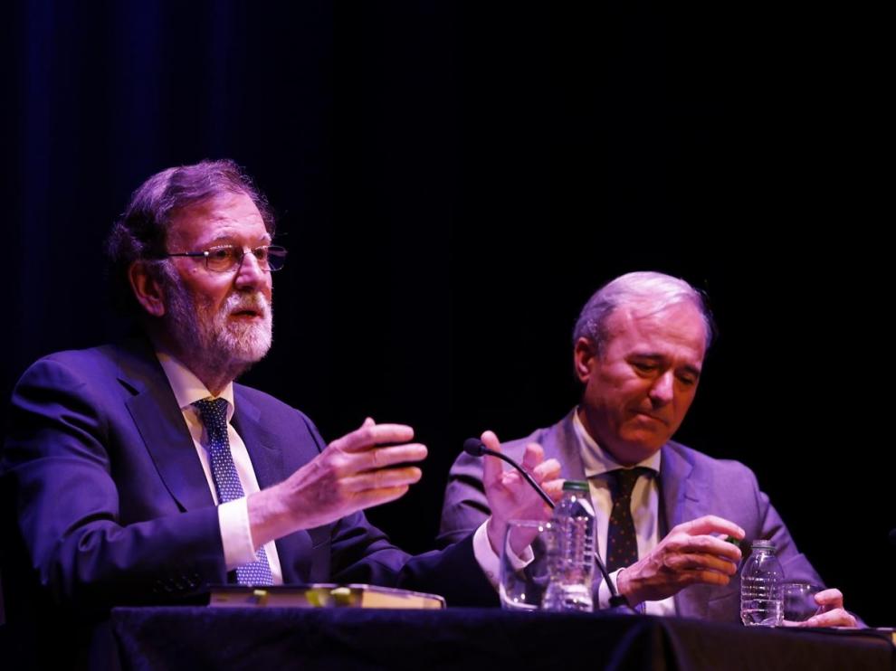 Mariano Rajoy y Jorge Azcón, en Zaragoza.