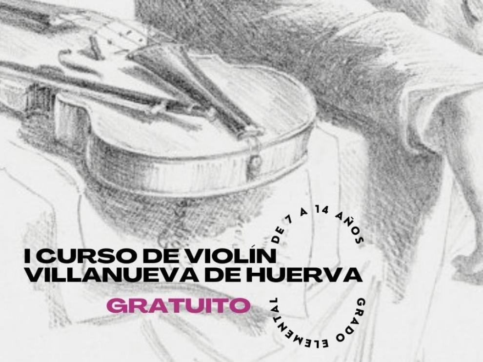 El cartel del curso gratuito de violín para niños con experiencia previa en Villanueva de Huerva.
