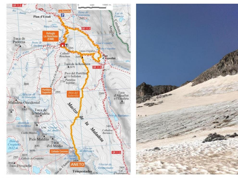 Dos rutas alternativas para no cruzar el peligroso glaciar del Aneto.