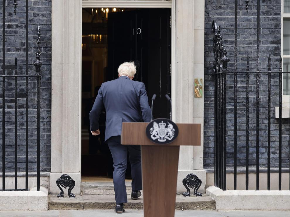 Boris Johnson, tras anunciar este jueves que dimite y que ha puesto en marcha el proceso para ser sustituido como líder del Partido Conservador británico y, por tanto, como primer ministro del Reino Unido.
