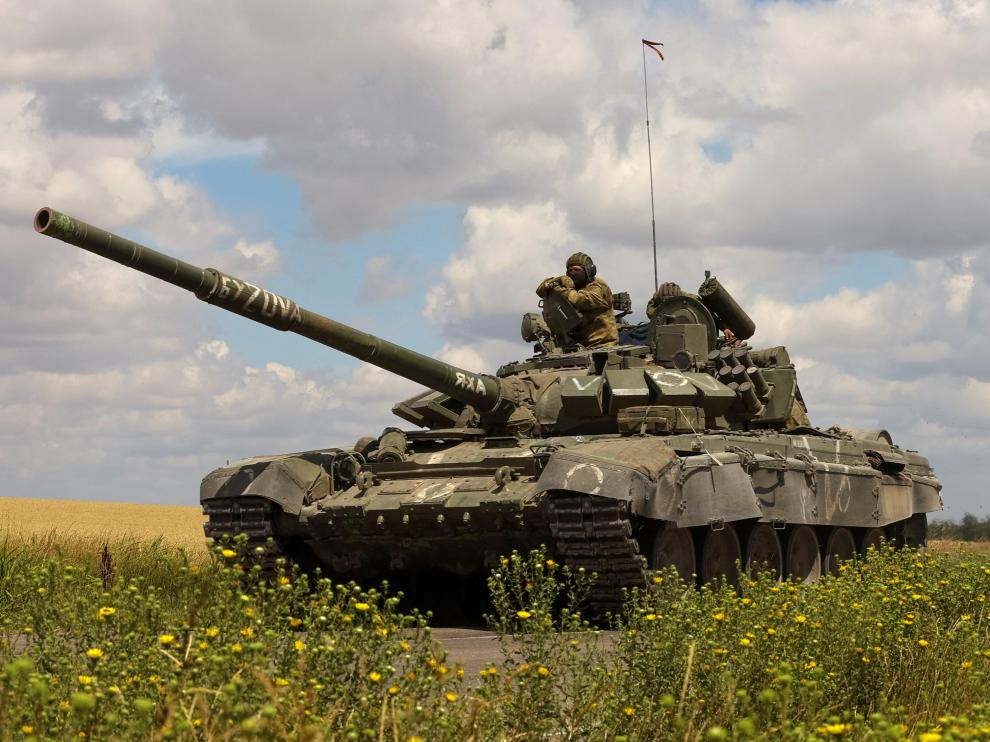 Un tanque ruso en la región de Zaporya.