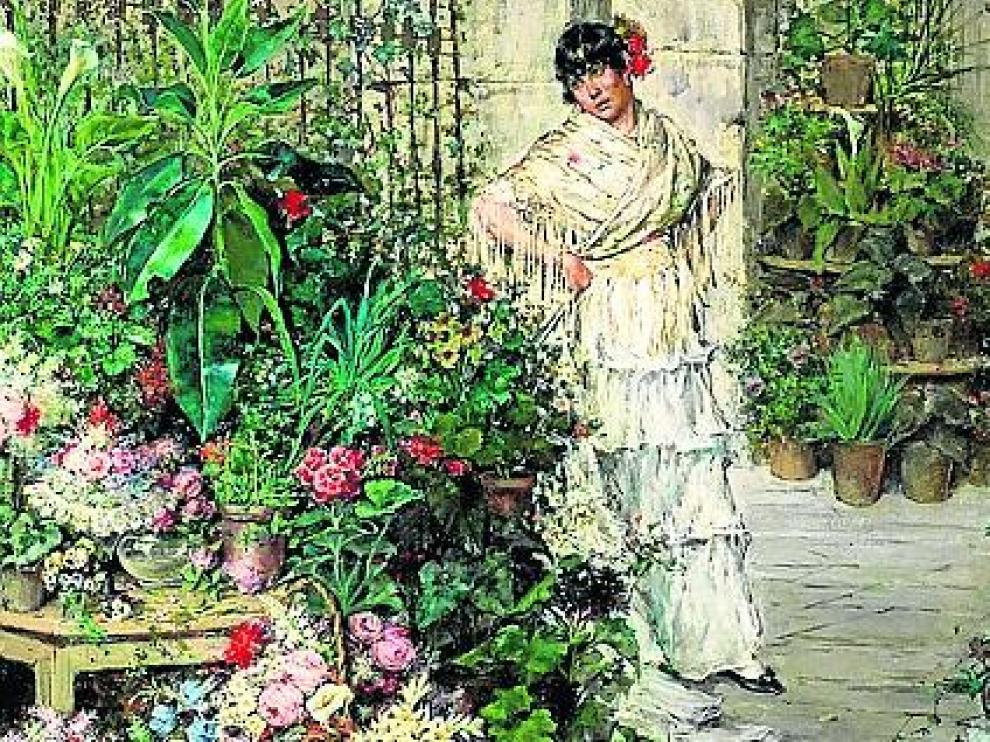 María Luisa de la Riva es una pintora de cuidada técnica y figura en el Museo del Prado con cuatro obras, entre ellas esta, ‘Puesto de flores’ (1887), que se expuso en Zaragoza.