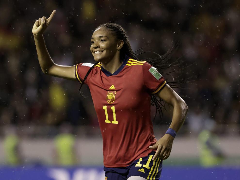 Salma Paralluelo celebra uno de los dos goles que firmó en la final del Mundial sub-20 de Costa Rica.