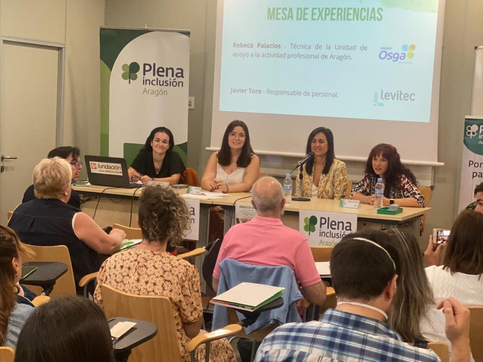 Irene Escobedo y Jésica Nadal, técnicas de Plena inclusión Aragón, junto a Marian Gil, de Levitec, y Rebeca Palacios, de Osga.