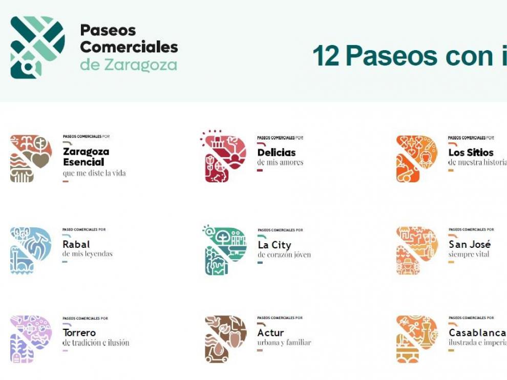 Colores y lemas de los 12 paseos que está previsto crear en Zaragoza