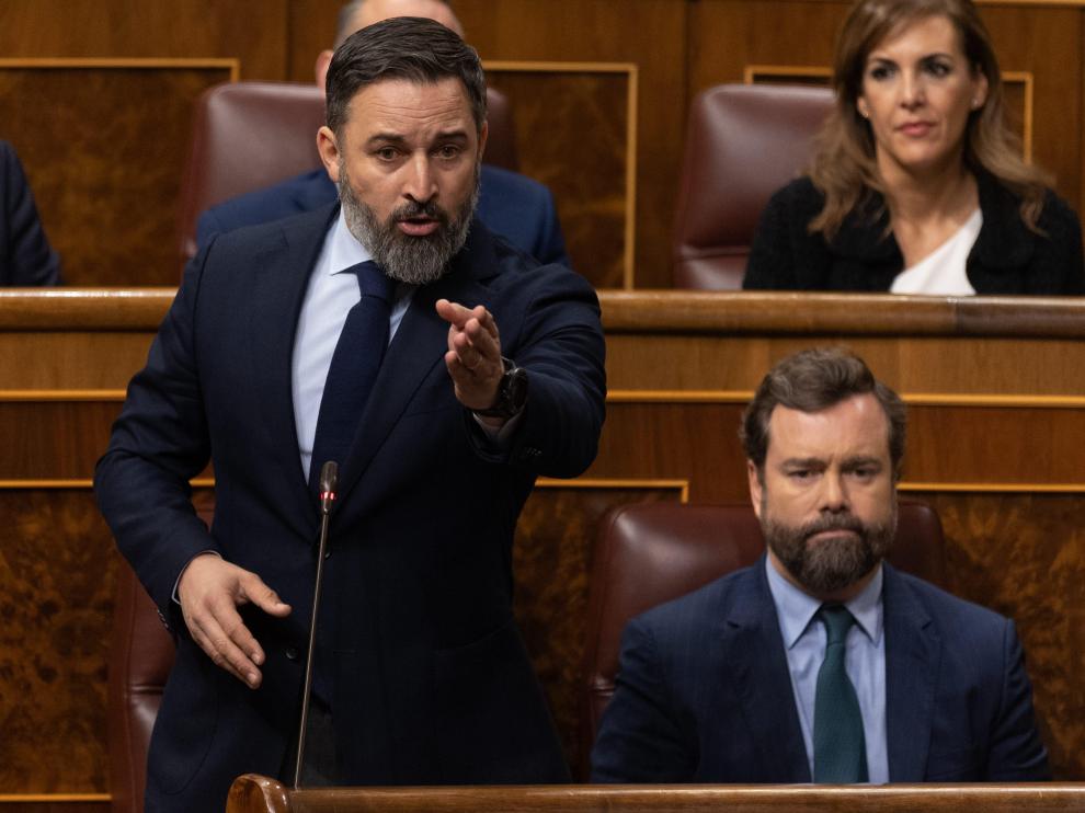 El líder de Vox, Santiago Abascal, interviene durante la sesión plenaria en el Congreso de los Diputados, este miércoles.