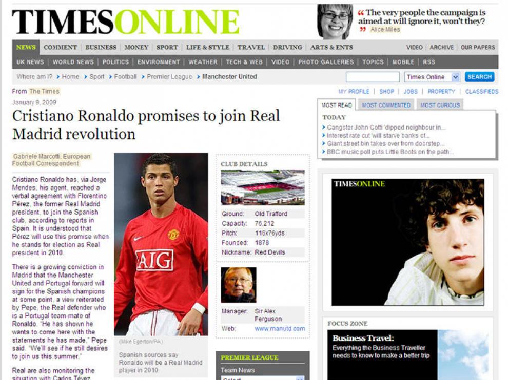 Christiano Ronaldo acuerda con Florentino Pérez unirse al Madrid, según "The Times"