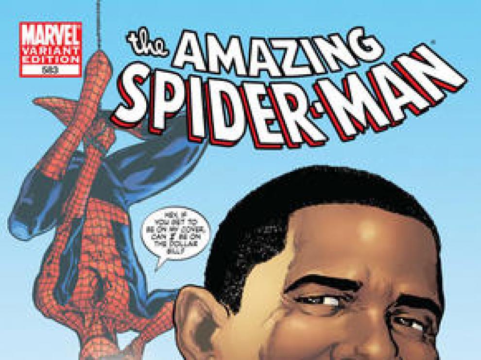 Portada del cómic de Spiderman y Obama.