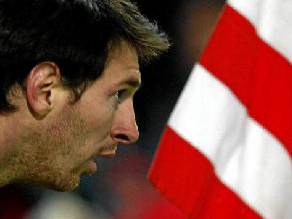 Leo Messi, en el partido de ida en el Calderón, donde logró hacer tres goles.
