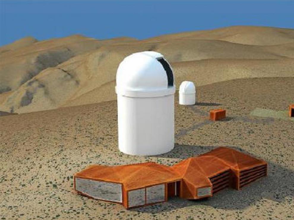 Recreación del futuro telescopio Actuel, con instalaciones auxiliares mimetizadas con el entorno