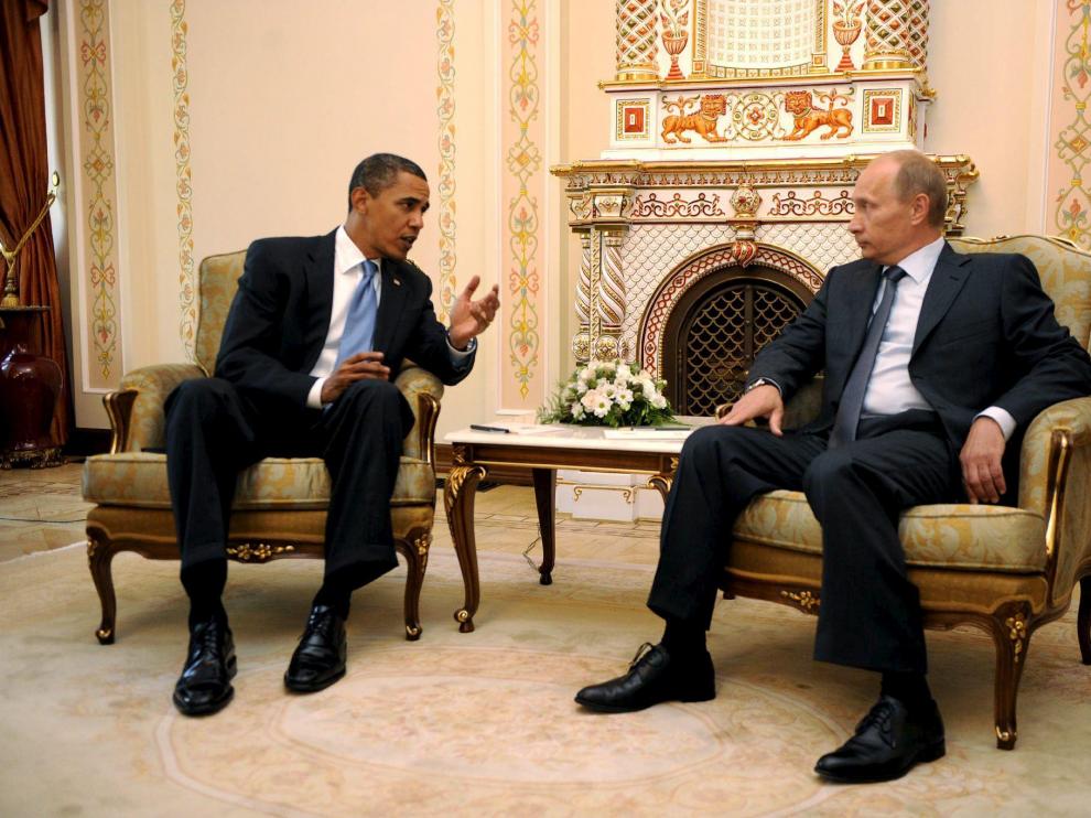 El primer ministro ruso, Vladímir Putin, junto al presidente estadounidense, Barack Obama