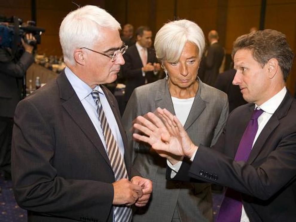Campbell, Lagarde y Geithner, responsables de Finanzas británico, francesa y de Estados Unidos.