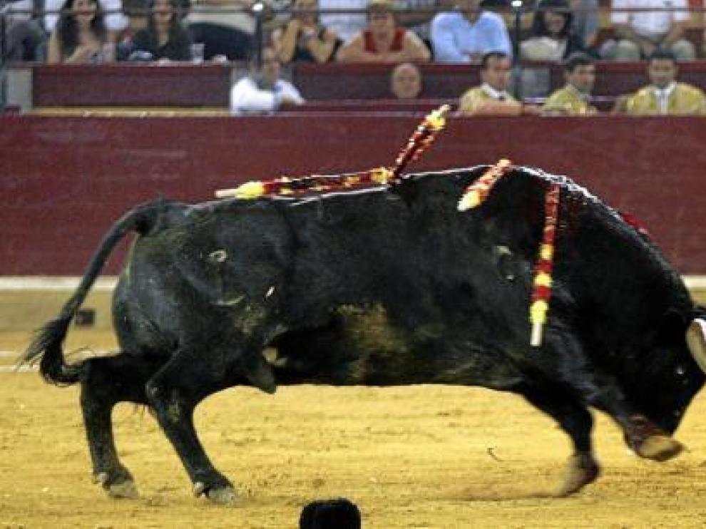 Luis Miguel Casares, en un cambio por la espalda al sexto de la tarde.
